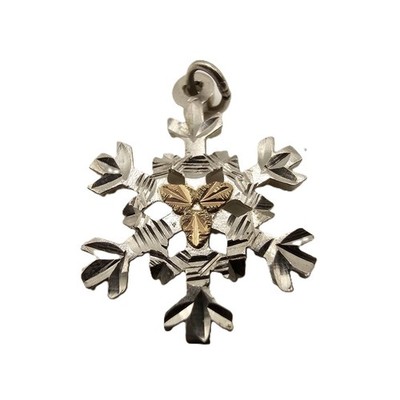 Sterling Silber 12K Gold Schneeflocke Anhänger Charm zweifarbig Vintage Winterschmuck
