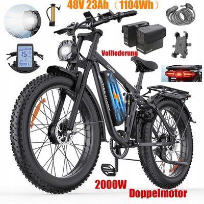 Elektrofahrrad Dual Motor 2000W 26 Zoll 48V/23AH E-Mountainbike Trekking E-Bike