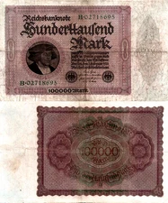Germany 100,000 Mark 1923 Pick# 83 F-VF