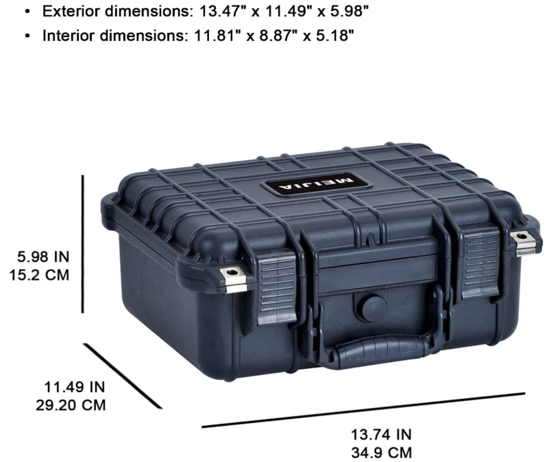 Waterproof Hard Case with Foam, Fits Camera, Drone, Pistol, 13.35"x11.63"x5.98" - Image 3 of 4