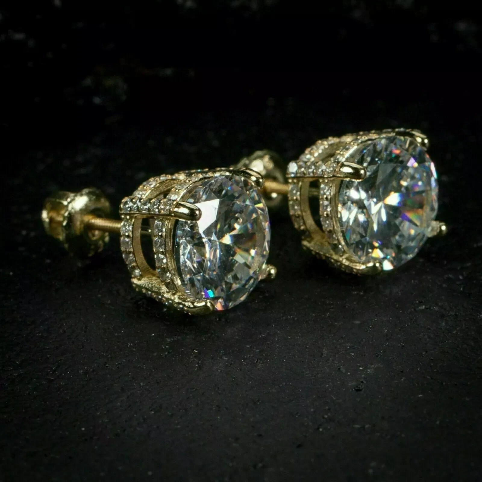 2Ct Round Lab Diamond Stud Earrings in 14K Yellow Gold for Women