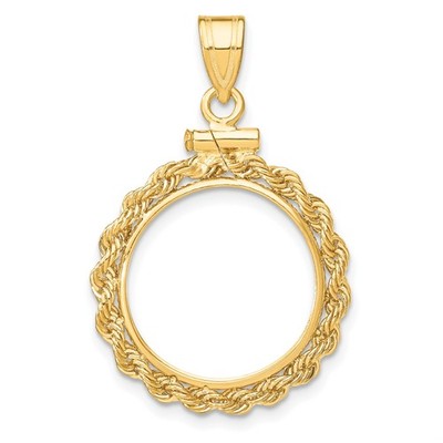 1/10 oz $5 Maple Leaf Coin Bezel 16mm Rope Screw Top 14k Yellow Gold