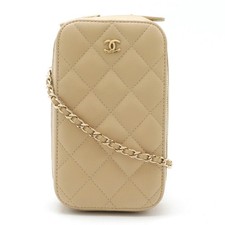 Chanel Caviar Matelasse Phone Shoulder Bag Women Beige One Size