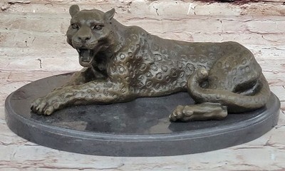 Milo`s Jaguar Wildlife Art - Handcrafted Bronze Statue on Marble Base Artwork