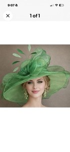 Green Organza Mesh Fascinator Headpiece with Leaf and Bow Accents for Women