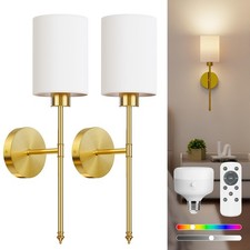 Battery Operated Wall Sconce Set of 2, Gold Wireless Rechargeable Wall Lights...
