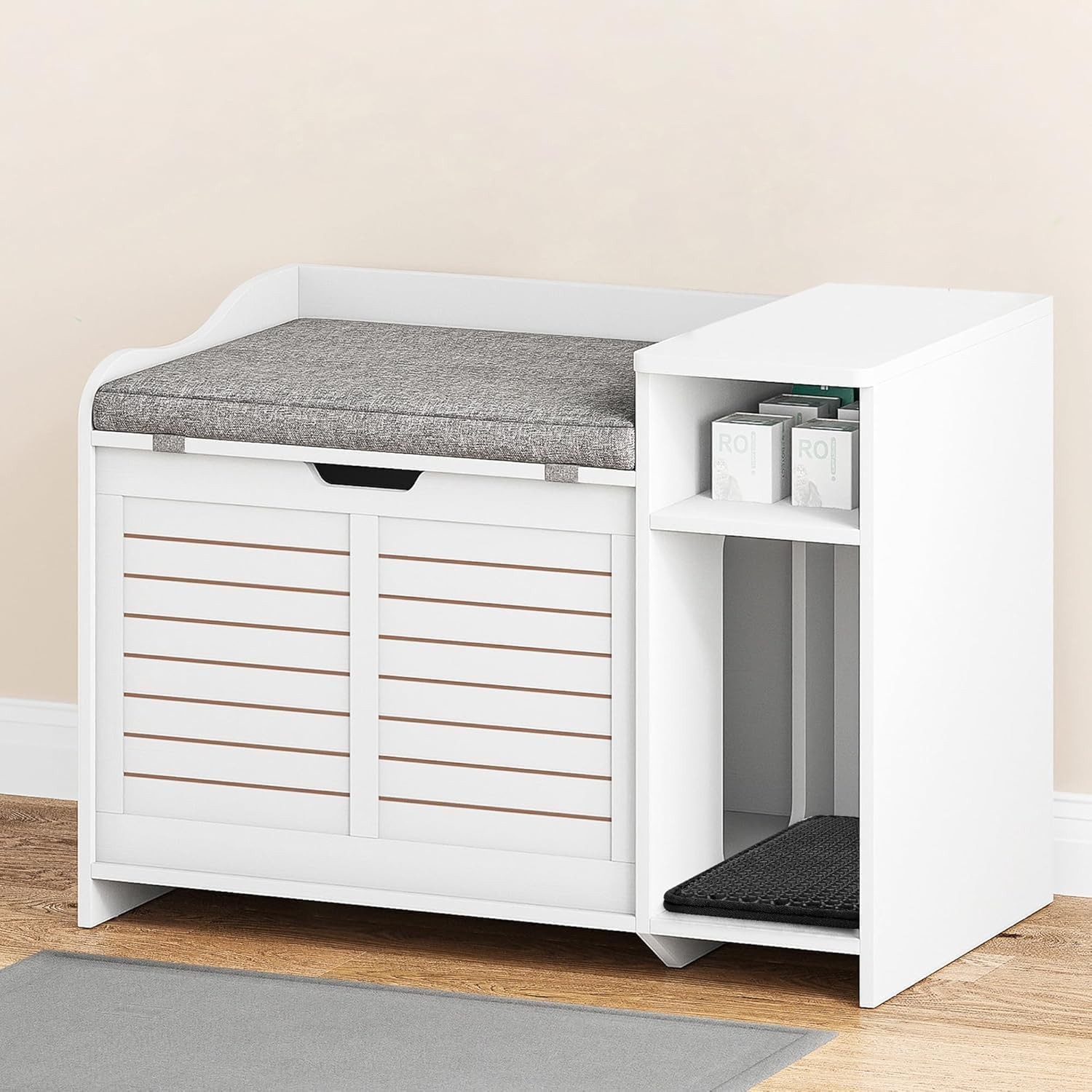 Cat Litter Box Enclosure Rattan Hidden Litter Box Furniture with Cushion Storage