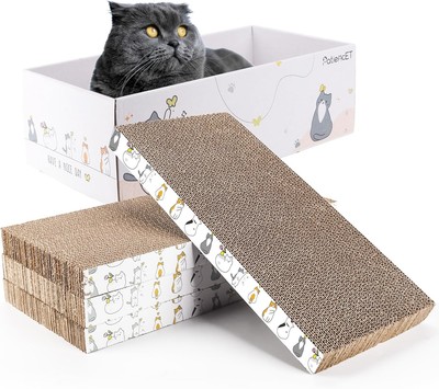 PatiencET 4 Pack Cat Scratch Pad with Box, Cardboard Flat-4 Pack+Box 