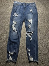 Cello Jeans Distressed Raw Hem Stretch Women Sz 11 Blue Denim Mid Wash