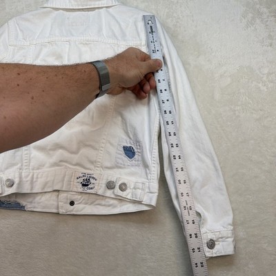 ジャケット・アウター RALPH LAUREN White Denim Large patch Polo Ralph Lauren White Denim Jacket Trucker Womens XS Patchwork