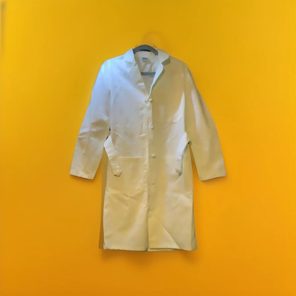 Womens Lab Coat Mid Length, White, New, 4 Chinese Button, 3 Pockets size 32 S - Image 2 of 4