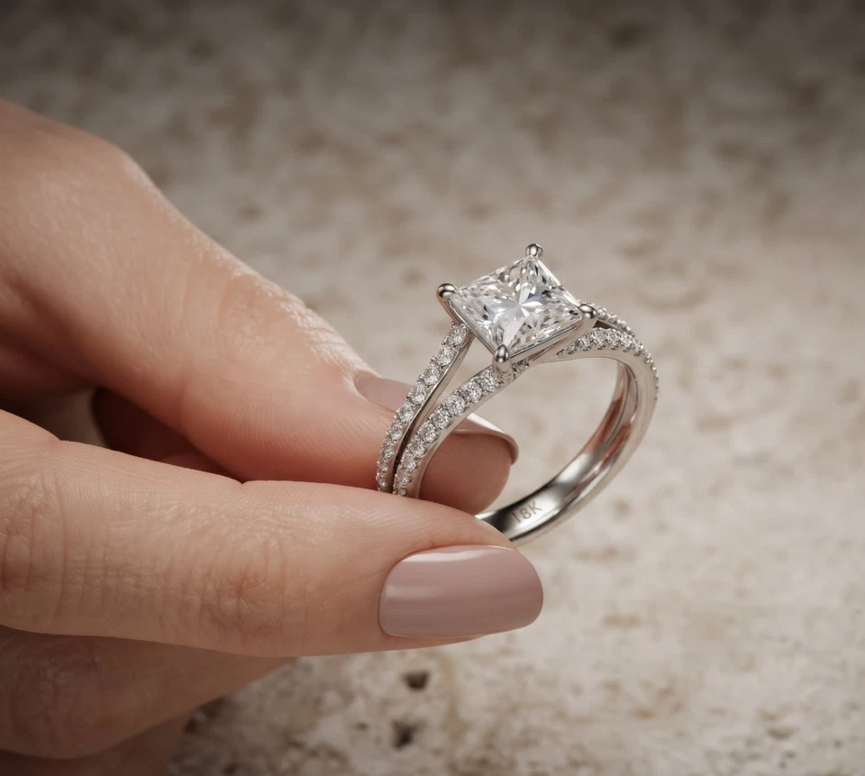 3.00 Ct Princess Cut Natural Diamond Bridal Gift Ring 18K Solid White Gold - Image 2 of 4