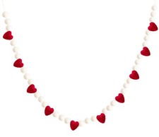 Valentine's Day Felt Ball Garland With Red Hearts - Handmade Heart Garland fo...