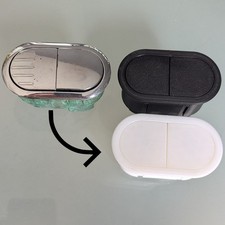 Replacement oval flush button for impulse toilets. 3D printed White