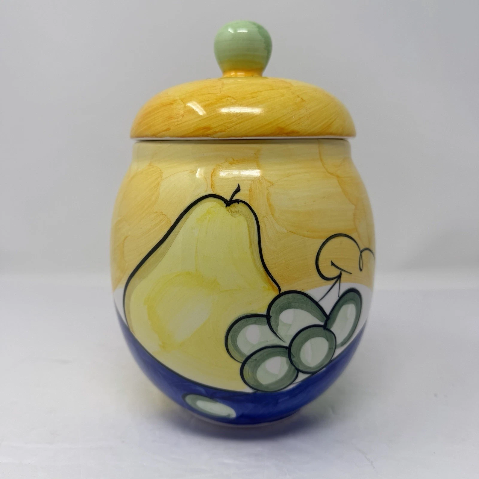 Bella Ceramica Canister 9.25" Hand painted Yellow Fruit Design Kitchen