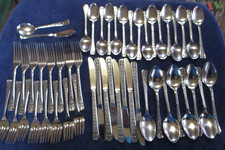 Vintage Interpur Florenz Stainless Steel Flatware Service for 8 Floral MCM 50 pc