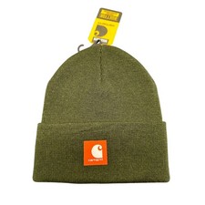 Carhartt Youth Watch Hat Beanie Olive Green Logo Patch AH9010 Ribbed Knit NEW