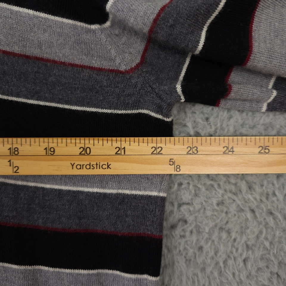Paul Fredrick Sweater Mens Large Gray Red Striped V Neck Extra Fine Merino Wool - Image 4 of 4
