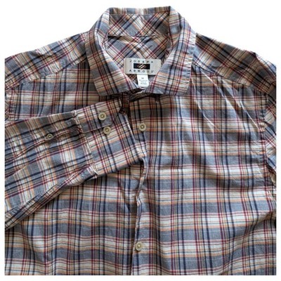 Joseph Abboud Shirt Mens Medium Plaid Button Down Red Blue Long Sleeve Casual