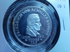 CB1: German 0.999 silver restrike of 1955 Schiller 5 mark dated 2002, 0.385 asw