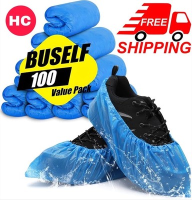 Buself 100 Disposable Non Slip Waterproof Shoe Covers Booties 50 Pairs Indoor