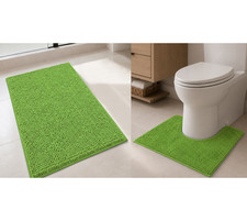 2 Piece Set Green Soft Cozy Plush Chenille Bath Mat Bathroom Rug