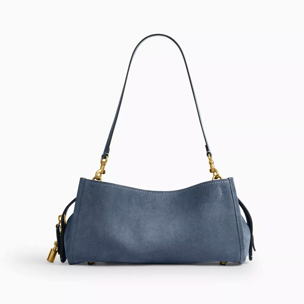COACH Rogue 34 Blue Denim SuedeLeather Shoulder Crossbody BagCCX19