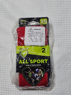 Sof Sole All Sport Girls Team Socks Red XS Size 9C-1Y 2 Pair Moisture Wicking