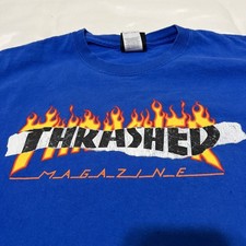 Thrasher Magazine FLAMES INFERNO LOGO Skateboard T Shirt Blue Mens M Tee
