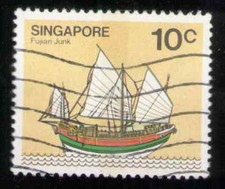  Singapore. 338. 10c. Fujian Junk. Used. 1980