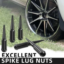 24 PCS Black Spike Lug Nuts M 14 x 1.5 4.4" Tall w/Key Closed End Acorn Wheel