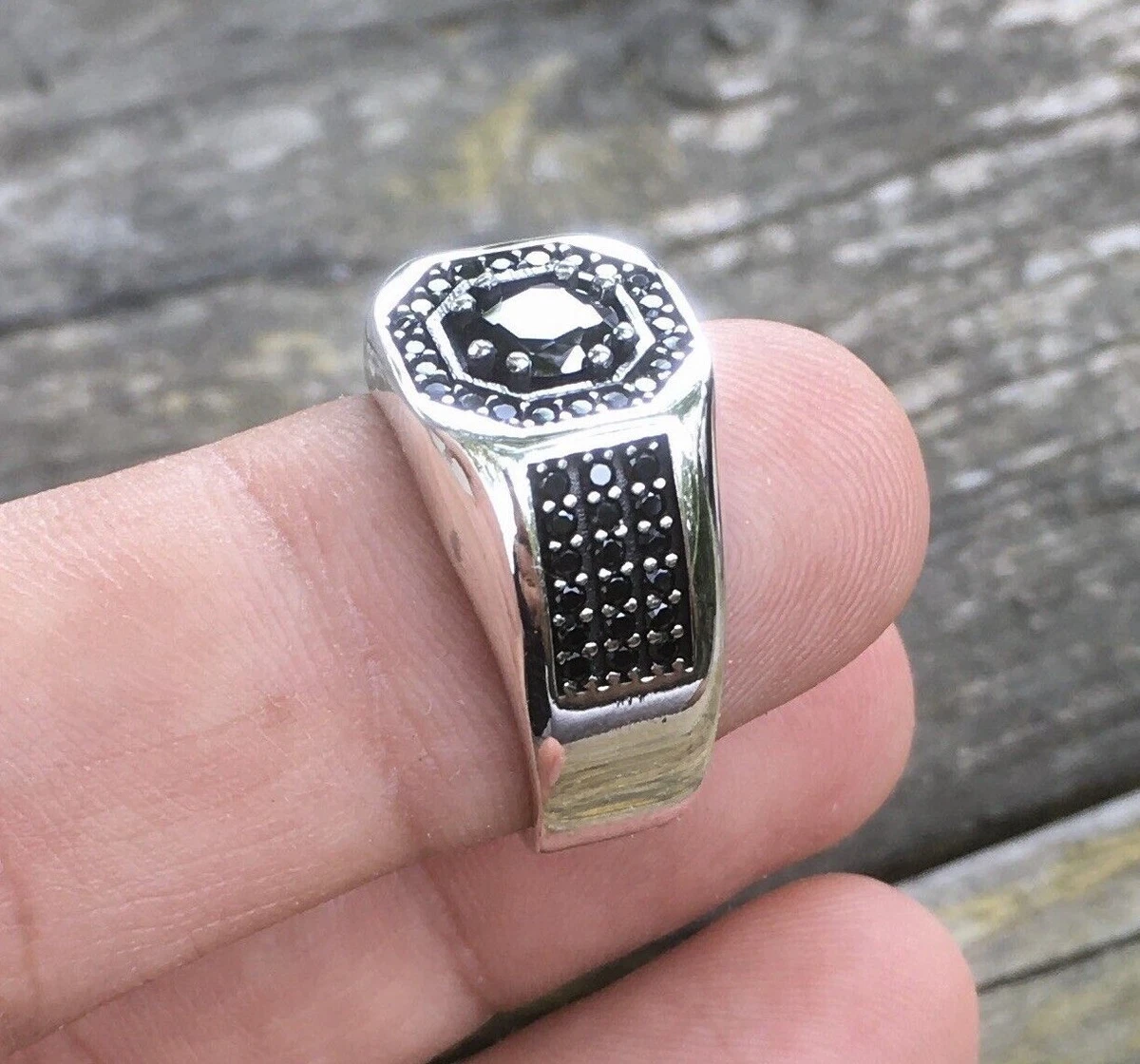 Mens sterling silver hotsell black diamond ring