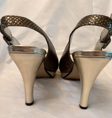 Anne Klein Akramita Gold Slingback Platform Heel Size 9.5 M Preowned In Box - Picture 2 of 9