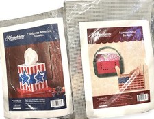 2 Patriotic Cross Stitch Plastic Canvas Tissue Box Summertime Basket 4th July
