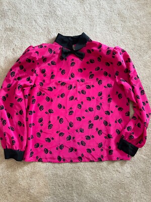 Vintage Jaclyn Smith 80s Hot Pink & Black Rose Blouse size 16