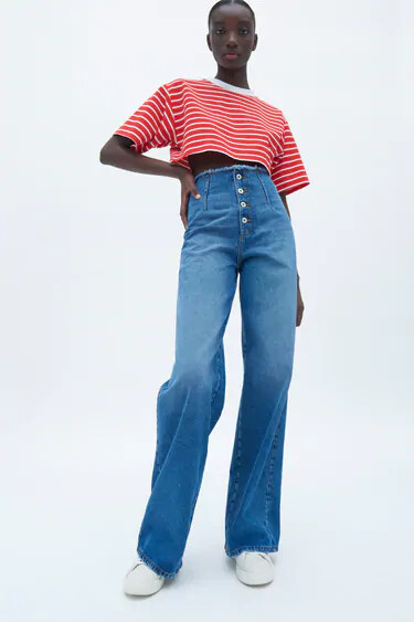 ZARA WOMAN FADED JEANS Z1975 HIGH RISE WIDE LEG 40