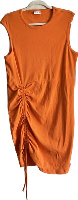 Noisy May Women s SZ 46 US XXL Orange Ruched Mini Dress