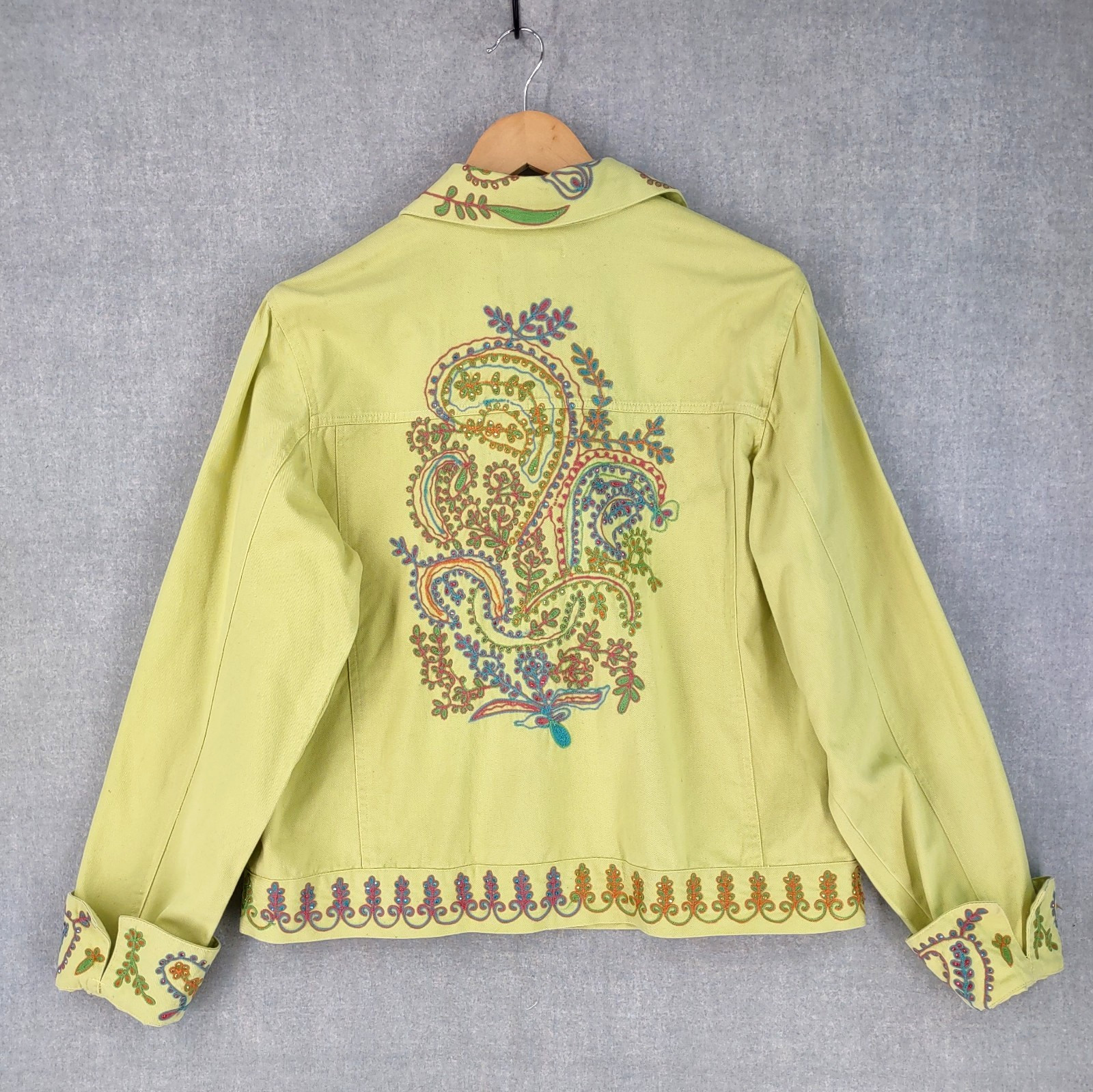 Coldwater Creek Jacket Large Yellow Embroidered E… - image 2