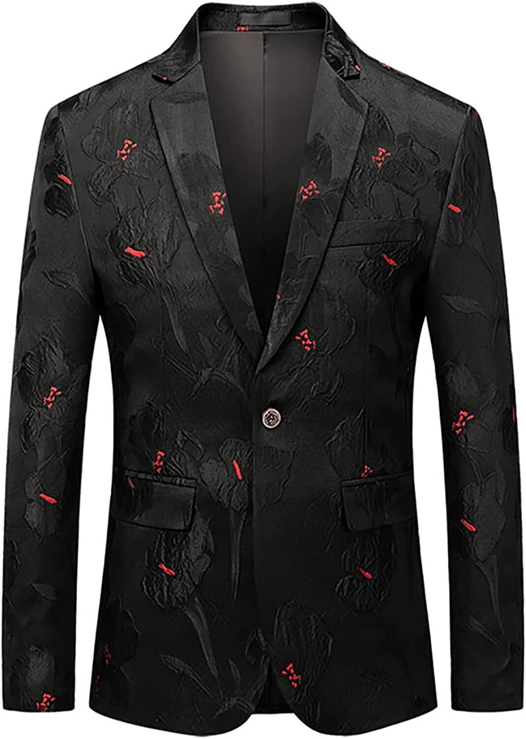 MOGU Mens Floral Tuxedo Blazer Slim Fit Stylish Jacquard Suit Jacket for Wedding