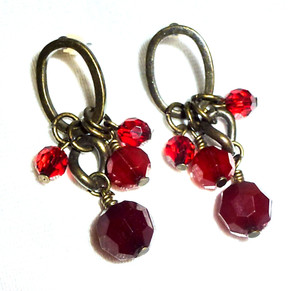 Authentic PREMIER DESIGNS "CALIENTE* DANGLING RED BEADS & GOLD-PLATED EARRINGS - 2008