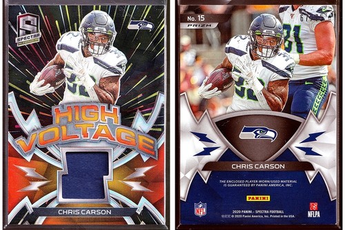 2020 Panini Spectra High Voltage Materials Hyper #15 Chris Carson 67/75 - Picture 3 of 3