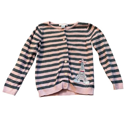 Janie and Jack Pink & Gray Parisian Park Eiffel Tower Cardigan 4T