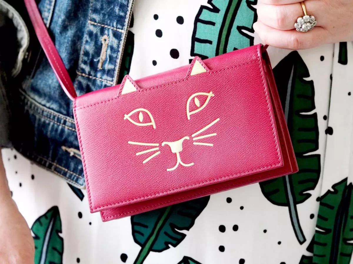 CHARLOTTE OLYMPIA 'KITTY' CROSSBODY PURSE in PINK CALF LEATHER - BN