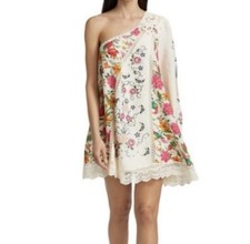 NWT Farm Rio Toucan's Garden Floral Embroidery One-Shoulder Linen Blend Dress