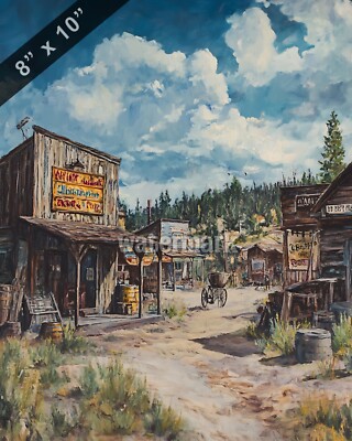 A Western town with a miners supply store oil Painting 8x10 Print