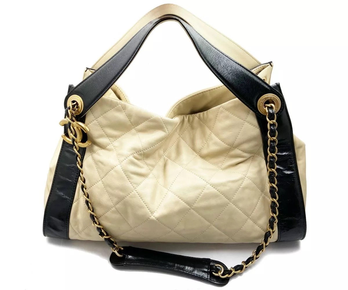 Chanel Ivory Black Leather Hand Shoulder Bag