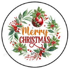 MERRY CHRISTMAS WREATH ORNAMENT ENVELOPE SEALS LABELS STICKERS PARTY FAVORS