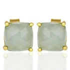 Natural Aqua Chalcedony Gemstone 925 Silver Girls Stud Earrings Jewelry