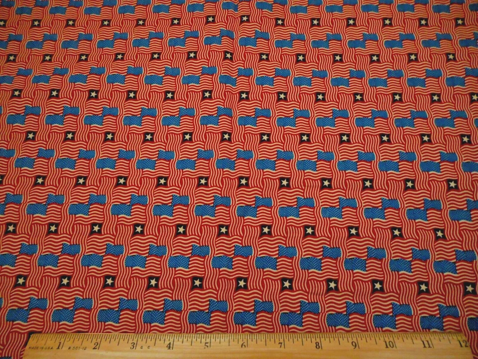 Tela Patriótica Por Yarda VENTA Pequeñas Banderas Estrellas Primitiva Guerra Civil Algodón #C Foto 2 de 2