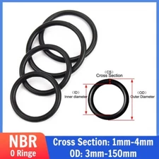 O-Rings 1mm-4mm Cross Section NBR Nitrile Rubber 3-100mm ID Oil Resistant Seals